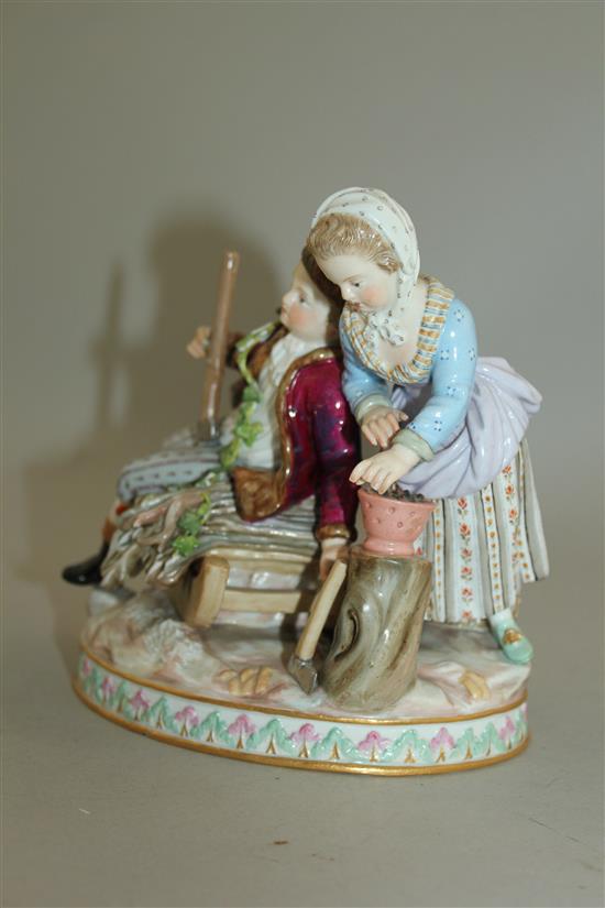 A Meissen group emblematic of winter, late 19th century, 14cm, some damage